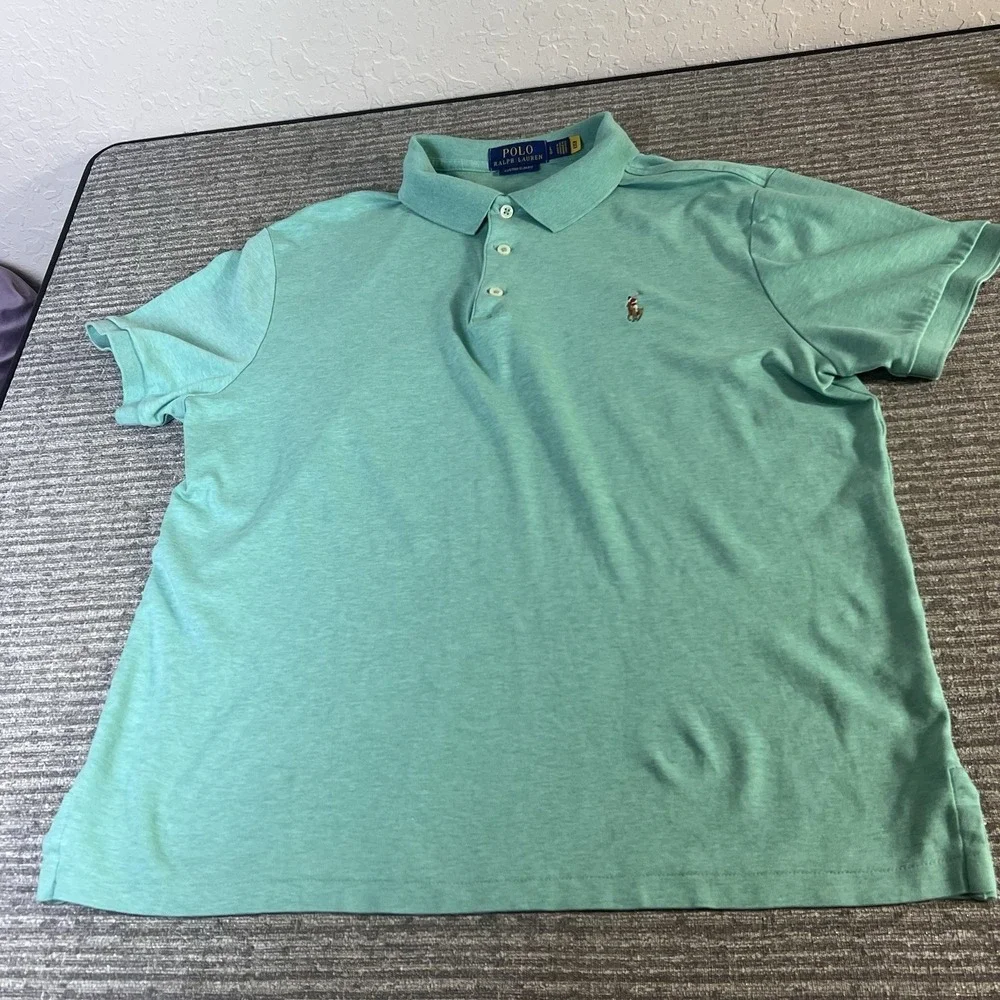 Polo Ralph Lauren Polo Shirt Mens Custom Slim Fit Green Flesh Pony Large Cotton
